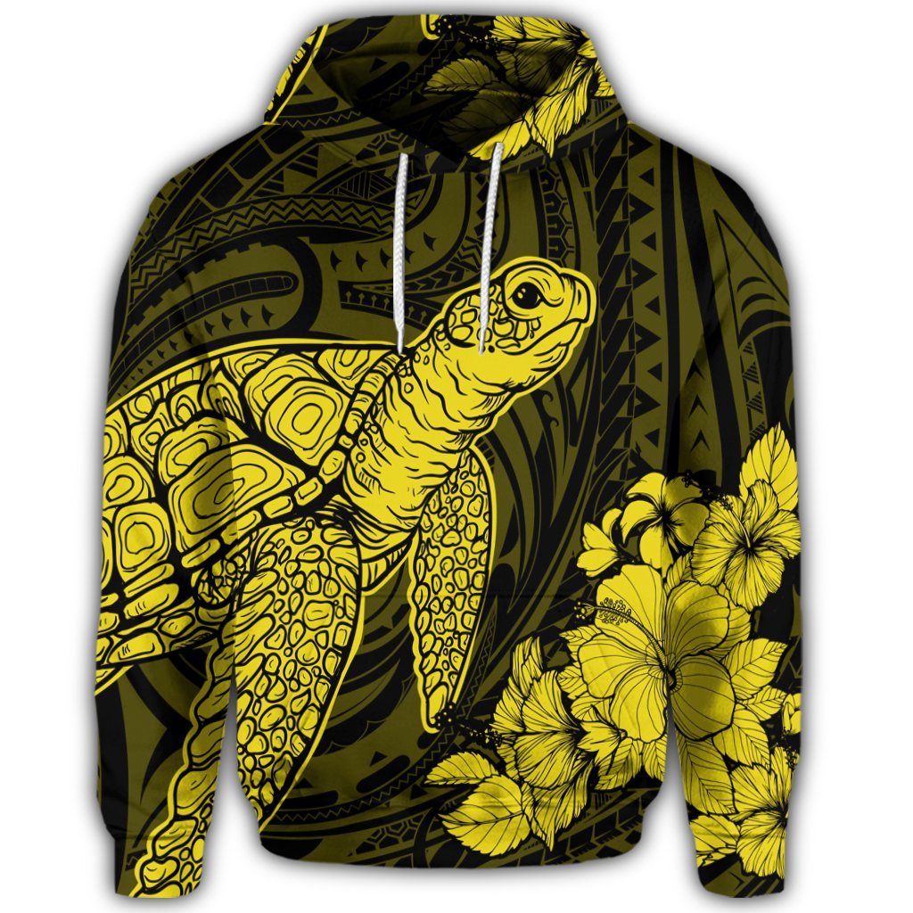 Hawaiian Hibiscus Memory Turtle Polynesian Hoodie Yellow - Polynesian Pride