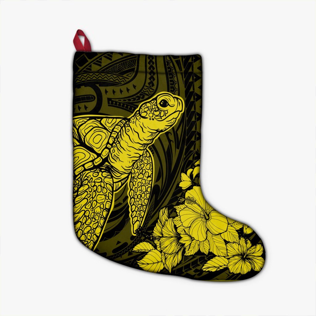 Hawaiian Hibiscus Memory Turtle Polynesian Christmas Stocking Yellow - AH Christmas Stocking 26 X 42 cm Black - Polynesian Pride