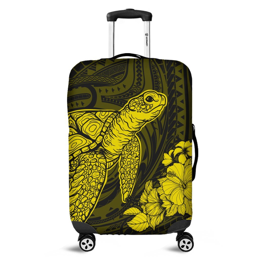 Hawaiian Hibiscus Memory Turtle Polynesian Luggage Covers Yellow - AH Black - Polynesian Pride