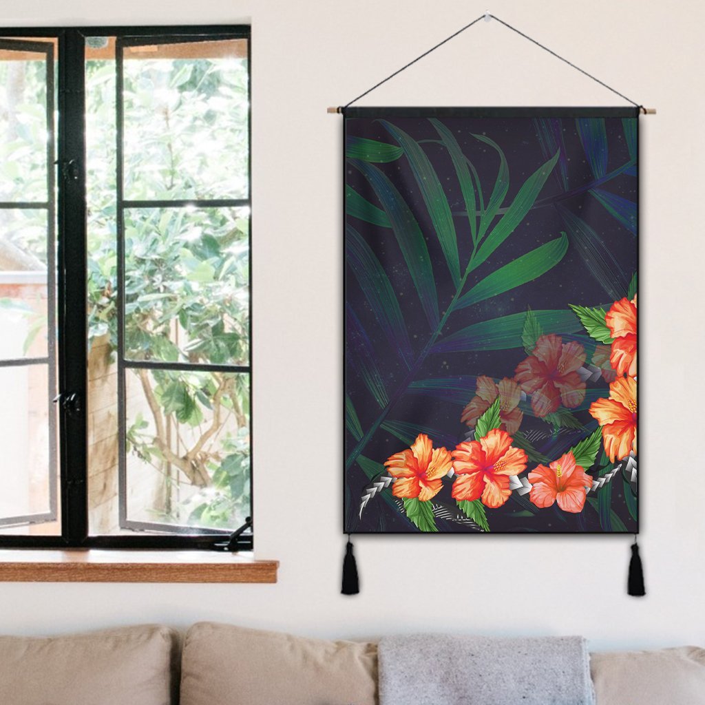 Hawaiian Hibiscus Palm Tree Background Polynesian Hanging Poster - AH - Polynesian Pride