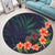 Hawaiian Hibiscus Palm Tree Background Polynesian Round Carpet - AH - Polynesian Pride