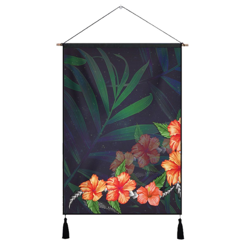 Hawaiian Hibiscus Palm Tree Background Polynesian Hanging Poster - AH Hanging Poster Cotton And Linen - Polynesian Pride