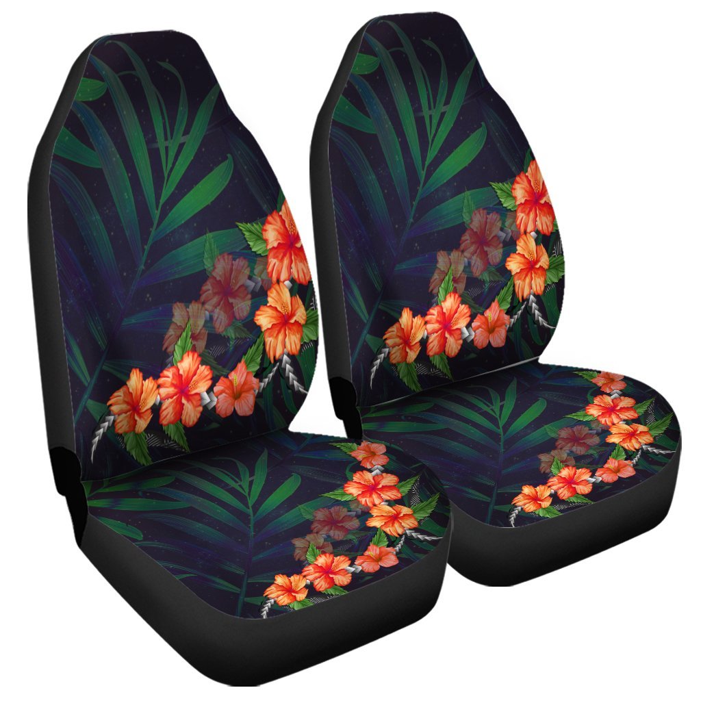 Hawaiian Hibiscus Palm Tree Background Polynesian Car Seat Covers - AH Universal Fit Black - Polynesian Pride