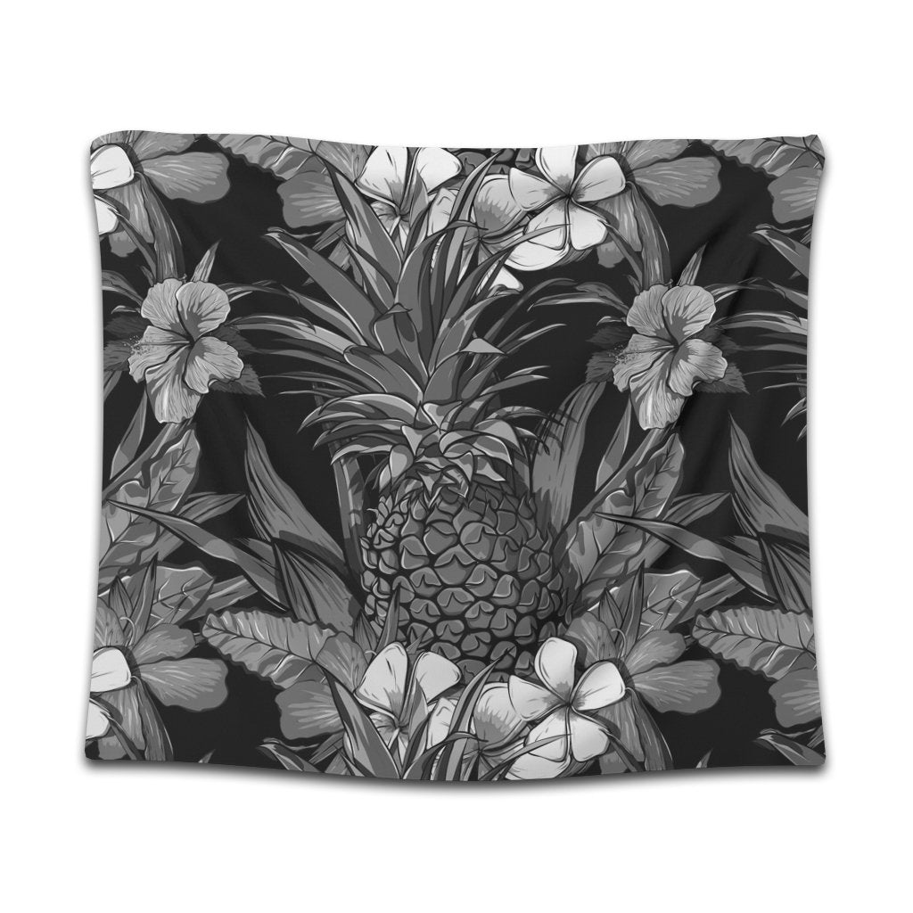 Hawaiian Hibiscus Plumeria And Pineapple Polynesian Tapestry - AH Wall Tapestry Black - Polynesian Pride