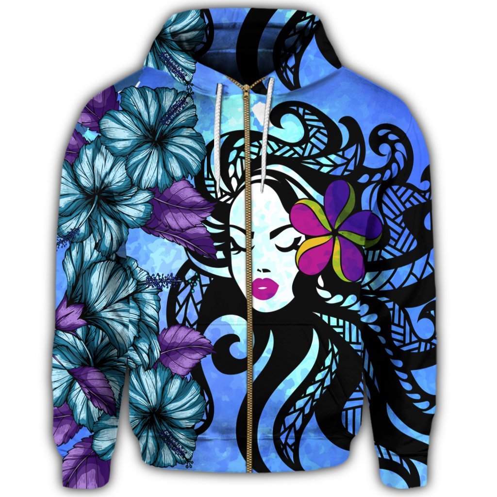 Hawaiian Hibiscus Plumeria Hula Girl Polynesian Zip Hoodie - Polynesian Pride