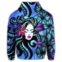 Hawaiian Hibiscus Plumeria Hula Girl Polynesian Hoodie - Polynesian Pride
