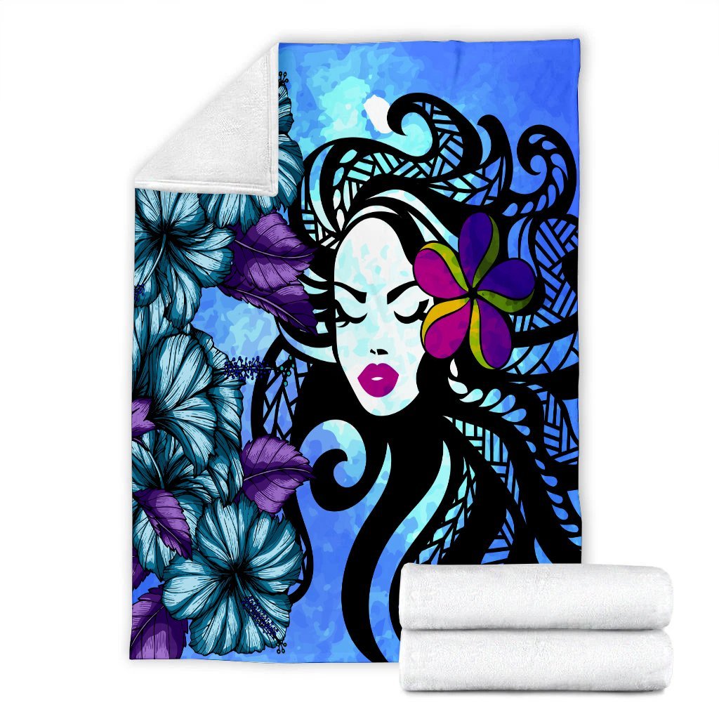 Hawaiian Hibiscus Plumeria Hula Girl Polynesian Premium Blankets - AH - Polynesian Pride