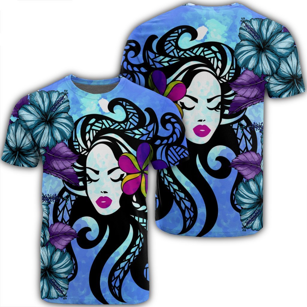 Hawaiian Hibiscus Plumeria Hula Girl Polynesian T Shirt Unisex Black - Polynesian Pride