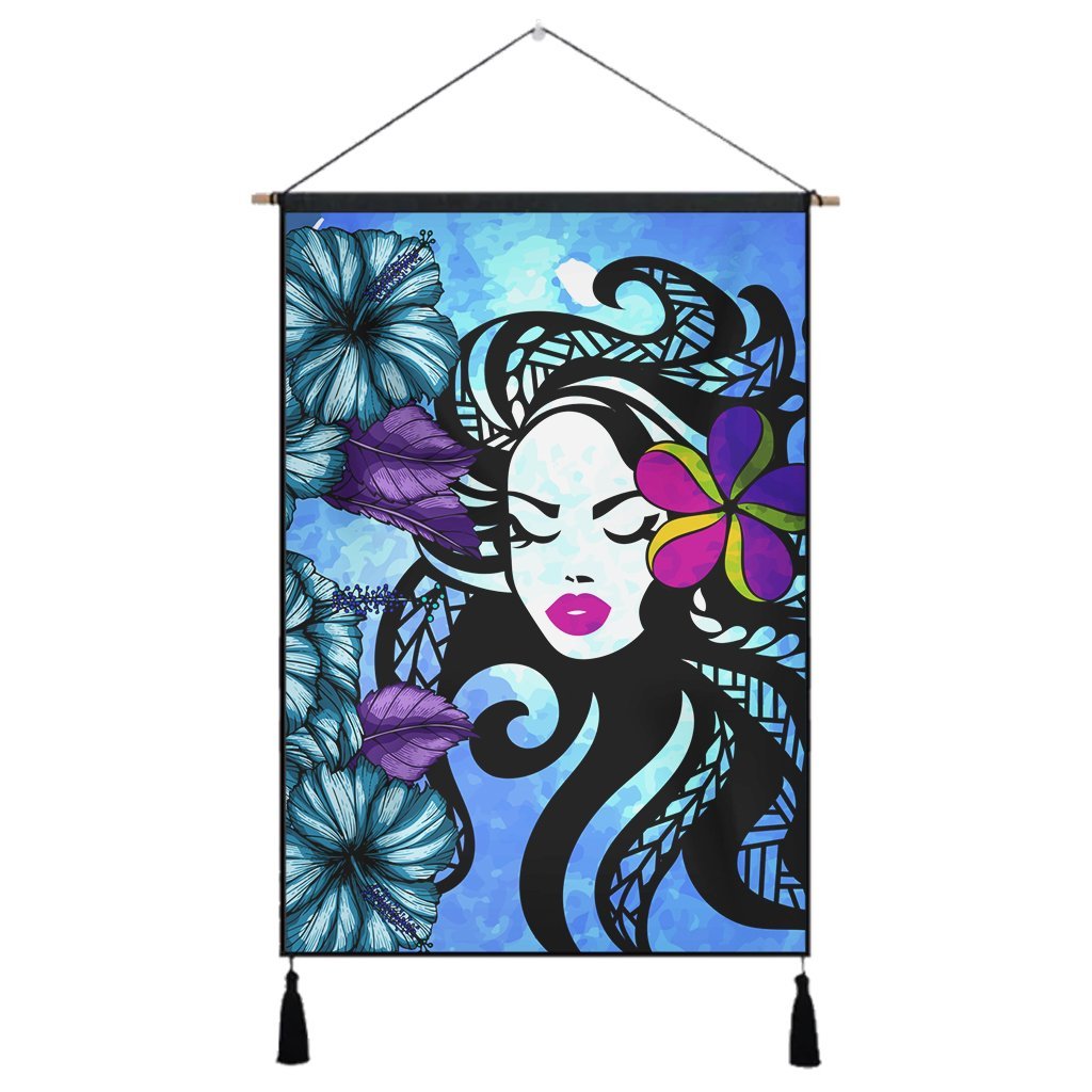 Hawaiian Hibiscus Plumeria Hula Girl Polynesian Hanging Poster - AH Hanging Poster Cotton And Linen - Polynesian Pride
