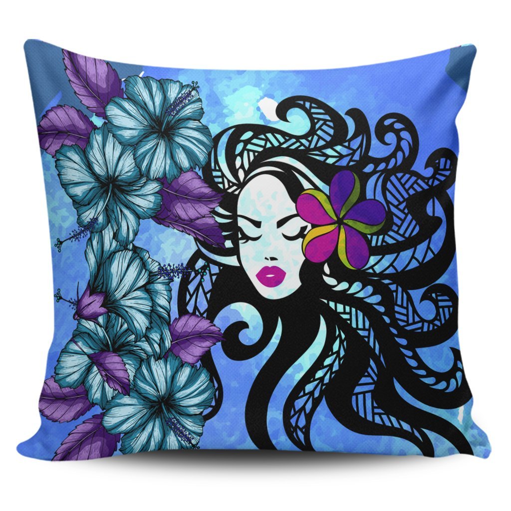 Hawaiian Hibiscus Plumeria Hula Girl Polynesian Pillow Covers - AH Pillow Covers Black - Polynesian Pride