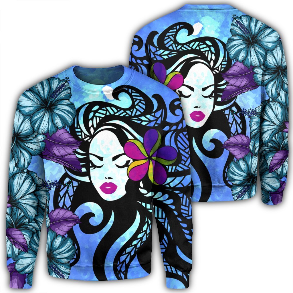 Hawaiian Hibiscus Plumeria Hula Girl Polynesian Sweatshirt - AH Unisex Black - Polynesian Pride