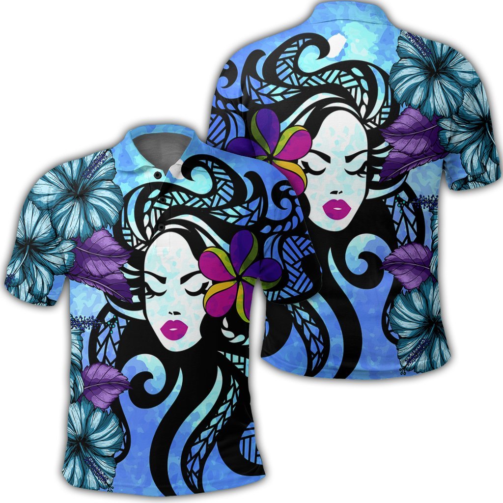 Hawaiian Hibiscus Plumeria Hula Girl Polynesian Polo Shirt Unisex Black - Polynesian Pride