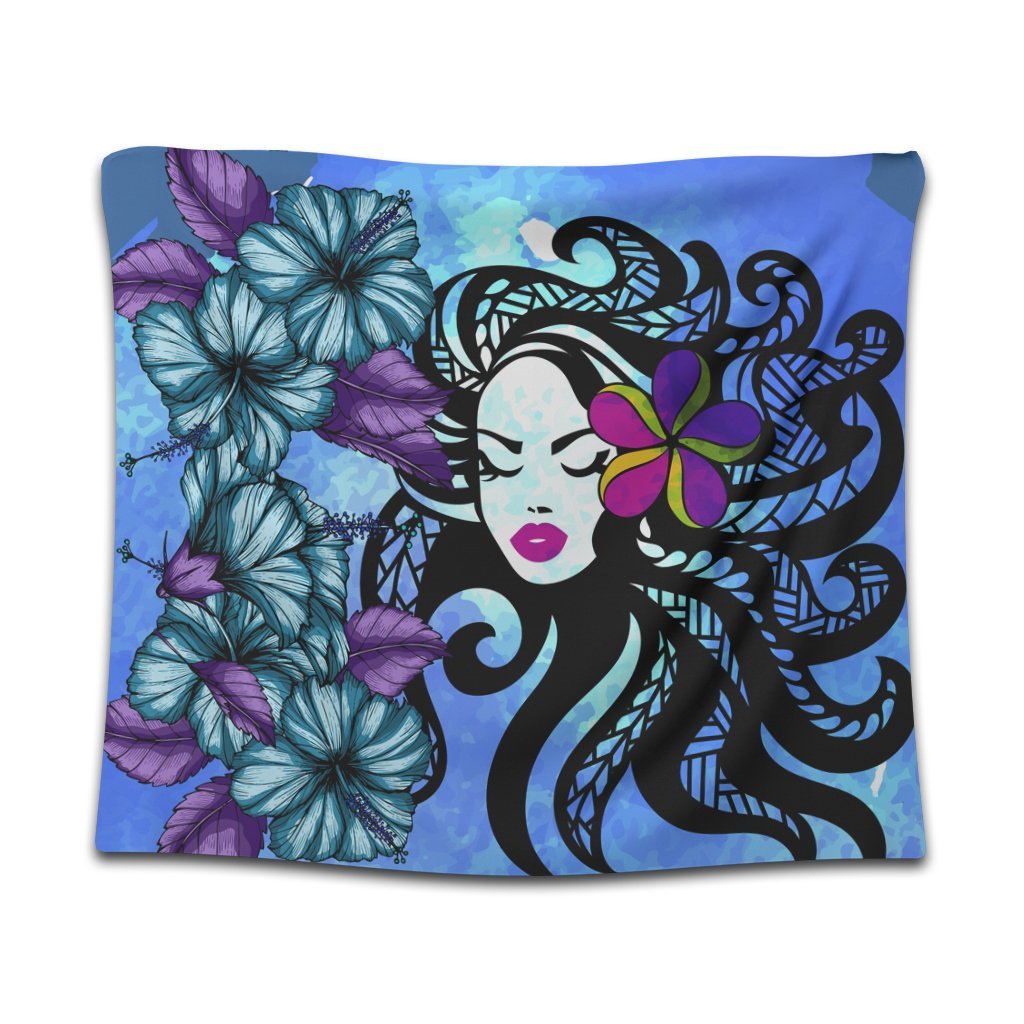 Hawaiian Hibiscus Plumeria Hula Girl Polynesian Tapestry - AH Wall Tapestry Black - Polynesian Pride