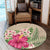 Hawaiian Hibiscus Plumeria Palm Leaves Lauhala Background Polynesian Round Carpet - AH - Polynesian Pride