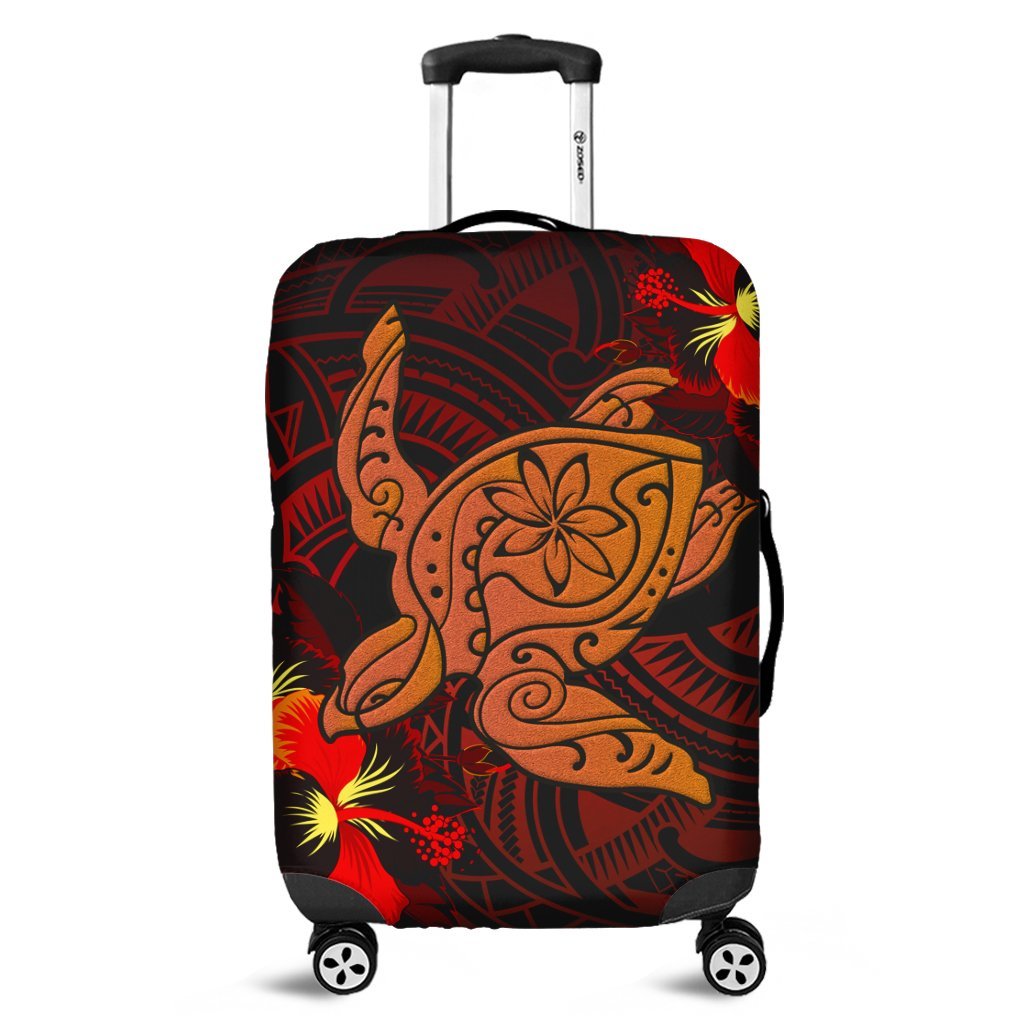 Hawaiian Hibiscus Plumeria Red Big Turtle Polynesian Luggage Covers - AH Black - Polynesian Pride