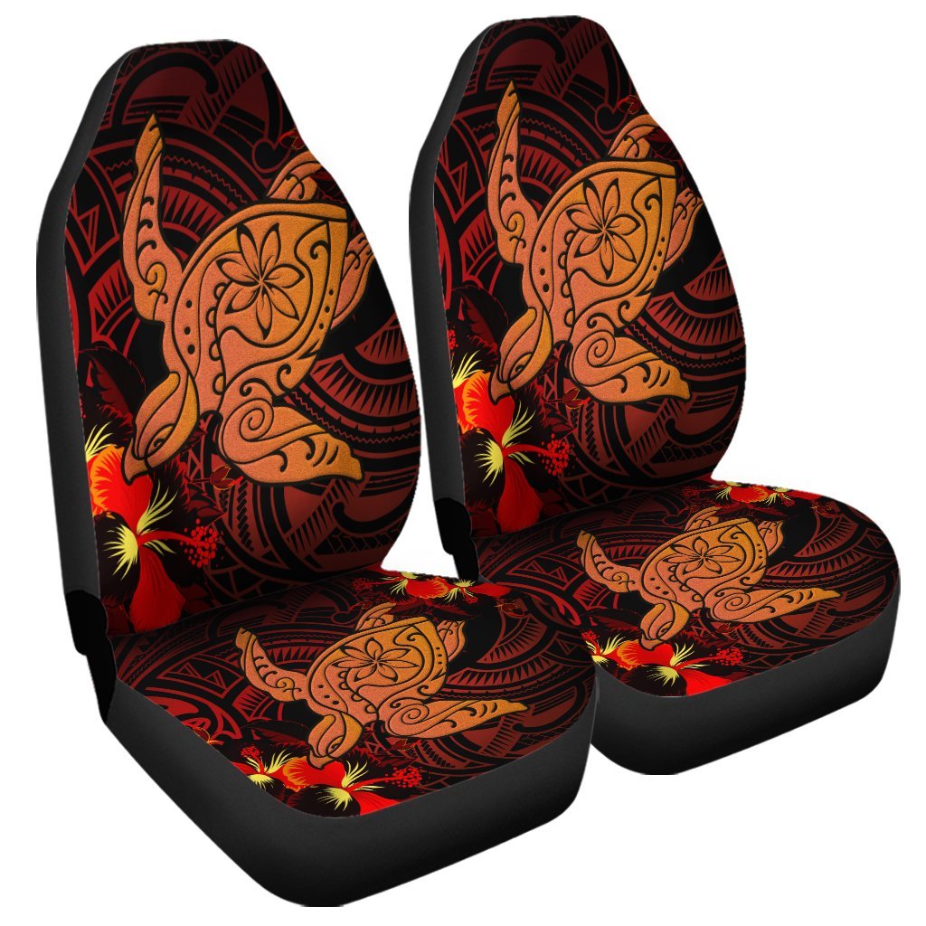 Hawaiian Hibiscus Plumeria Red Big Turtle Polynesian Car Seat Covers - AH Universal Fit Black - Polynesian Pride