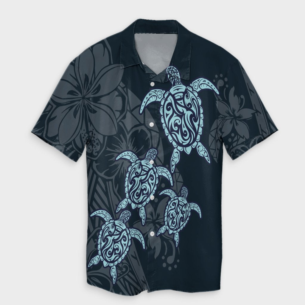 Hawaiian Hibiscus Plumeria Sea Turtle Polynesian Hawaiian Shirt - AH Unisex Black - Polynesian Pride