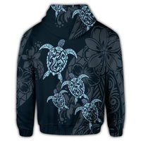 Hawaiian Hibiscus Plumeria Sea Turtle Polynesian Zip Hoodie - Polynesian Pride