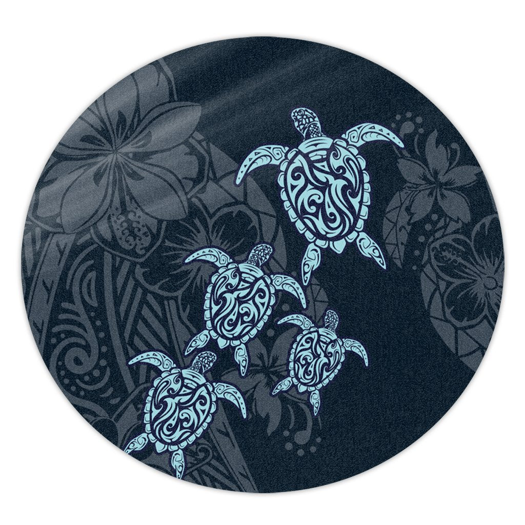 Hawaiian Hibiscus Plumeria Sea Turtle Polynesian Round Carpet - AH Round Carpet Luxurious Plush - Polynesian Pride