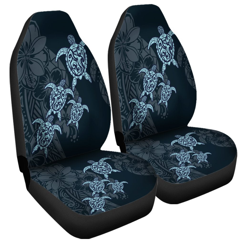 Hawaiian Hibiscus Plumeria Sea Turtle Polynesian Car Seat Covers - AH Universal Fit Black - Polynesian Pride