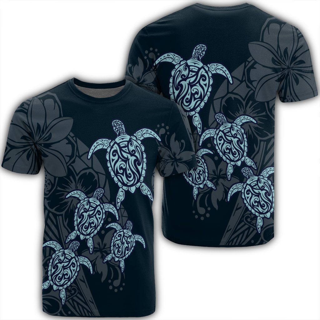 Hawaiian Hibiscus Plumeria Sea Turtle Polynesian T Shirt Unisex Black - Polynesian Pride