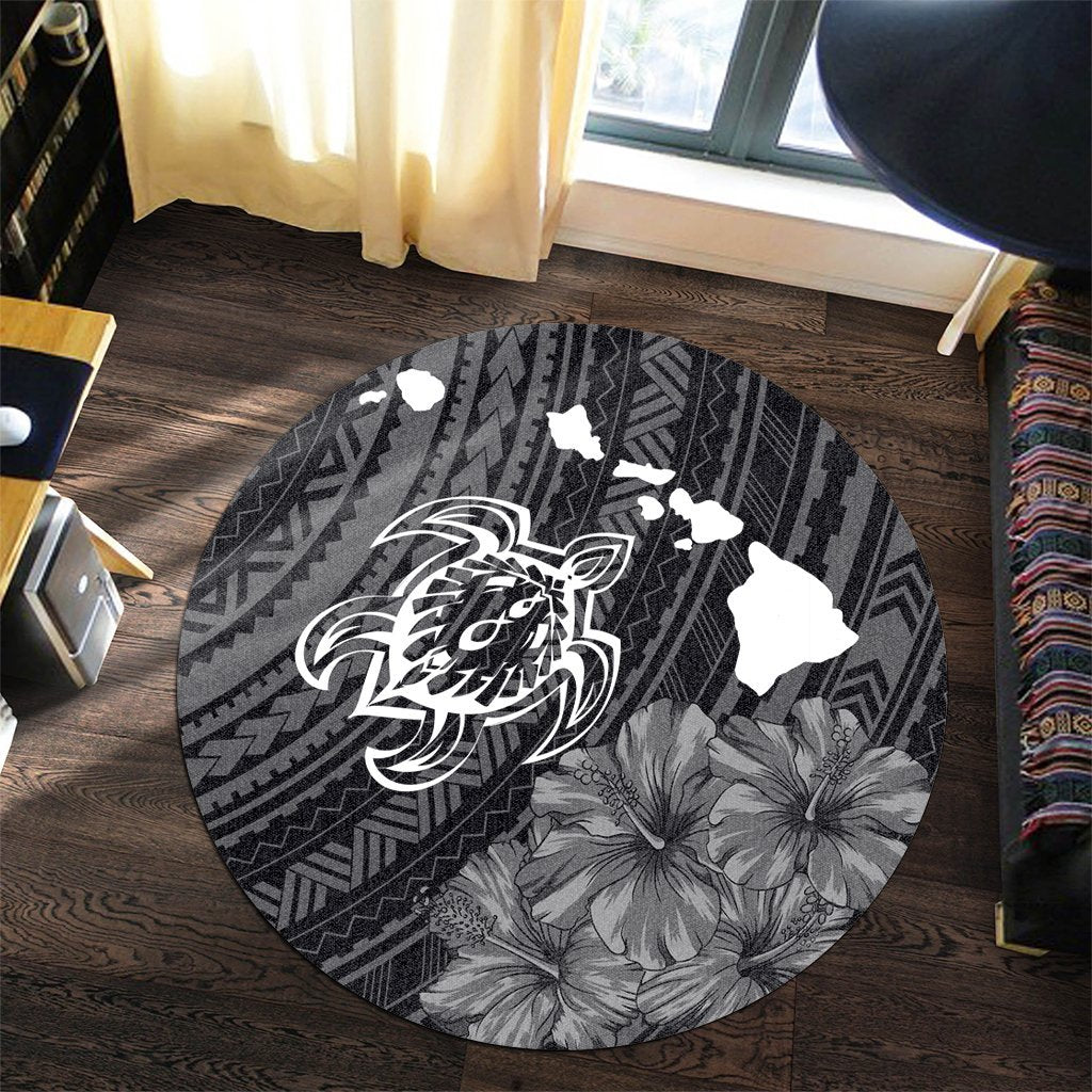 Hawaiian Hibiscus Sea Turtle Swim Polynesian Round Carpet - AH - Polynesian Pride