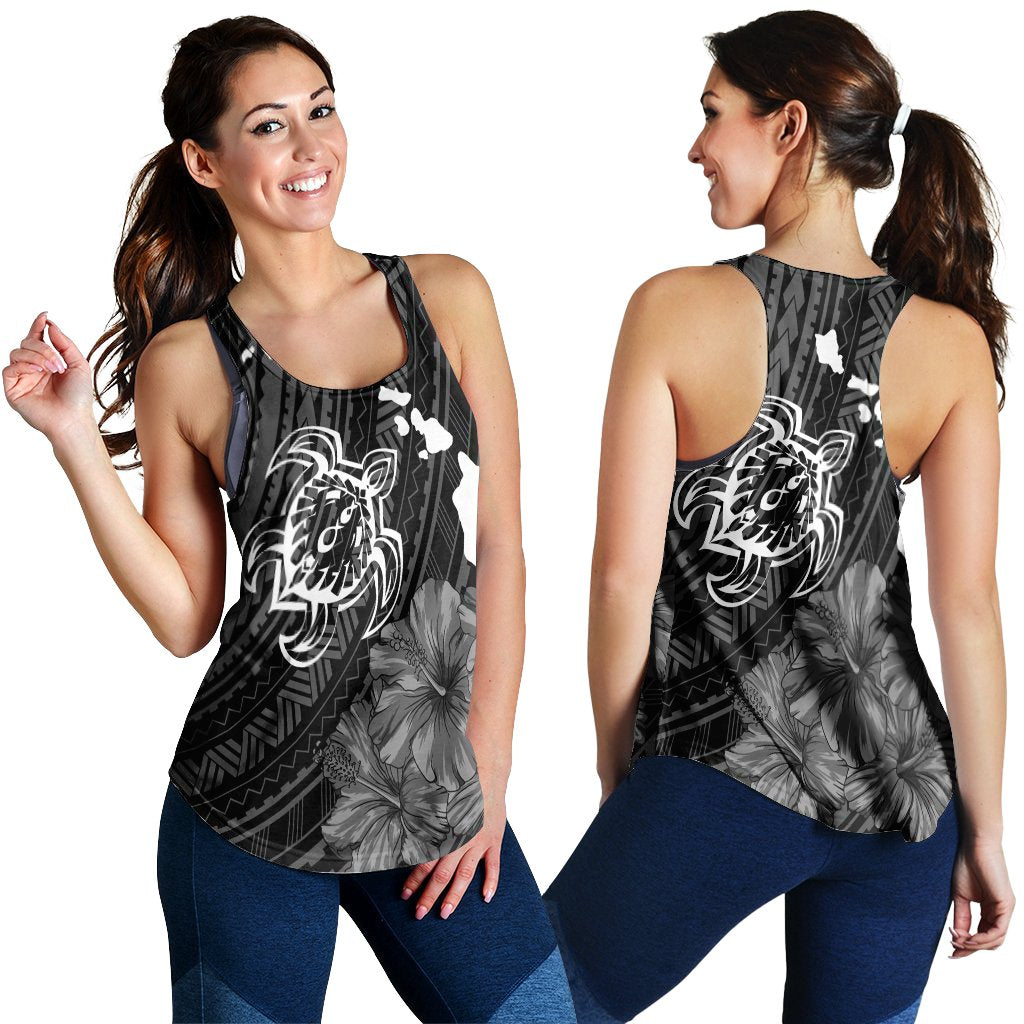 Hawaiian Hibiscus Sea Turtle Swim Polynesian Racerback Tank - AH Black - Polynesian Pride