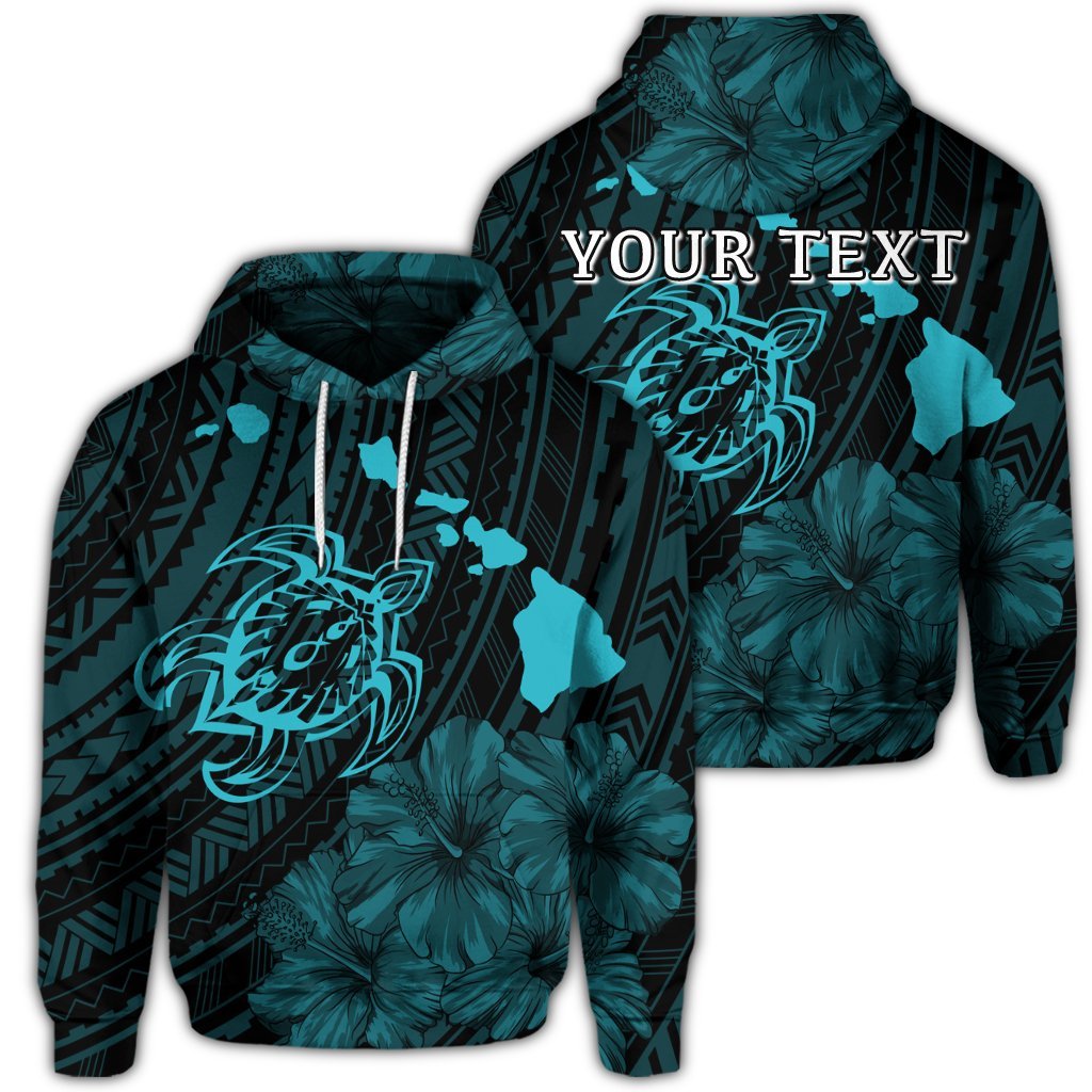 Custom Hawaiian Hibiscus Sea Turtle Swim Polynesian Hoodie Blue Unisex Art - Polynesian Pride