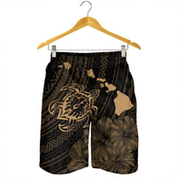 Hawaiian Hibiscus Sea Turtle Swim Polynesian Men's Shorts - Gold - AH - Polynesian Pride