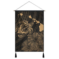 Hawaiian Hibiscus Sea Turtle Swim Polynesian Hanging Poster - Gold - AH Hanging Poster Cotton And Linen - Polynesian Pride
