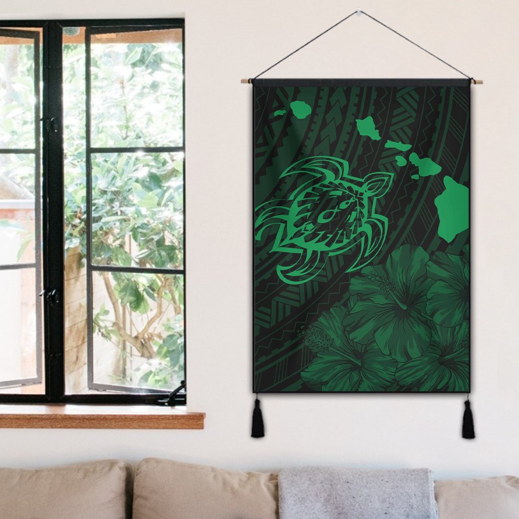 Hawaiian Hibiscus Sea Turtle Swim Polynesian Hanging Poster - Green - AH - Polynesian Pride