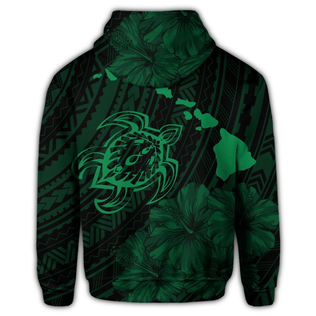Hawaiian Hibiscus Sea Turtle Swim Polynesian Zip Hoodie Green - Polynesian Pride