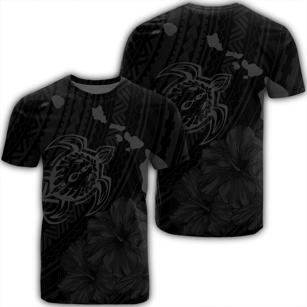 Hawaiian Hibiscus Sea Turtle Swim Polynesian T Shirt Grey Unisex Black - Polynesian Pride