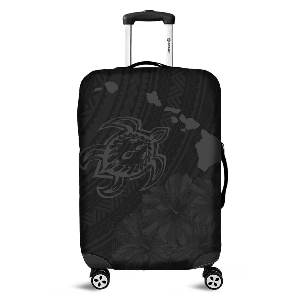 Hawaiian Hibiscus Sea Turtle Swim Polynesian Luggage Covers - Grey - AH Black - Polynesian Pride