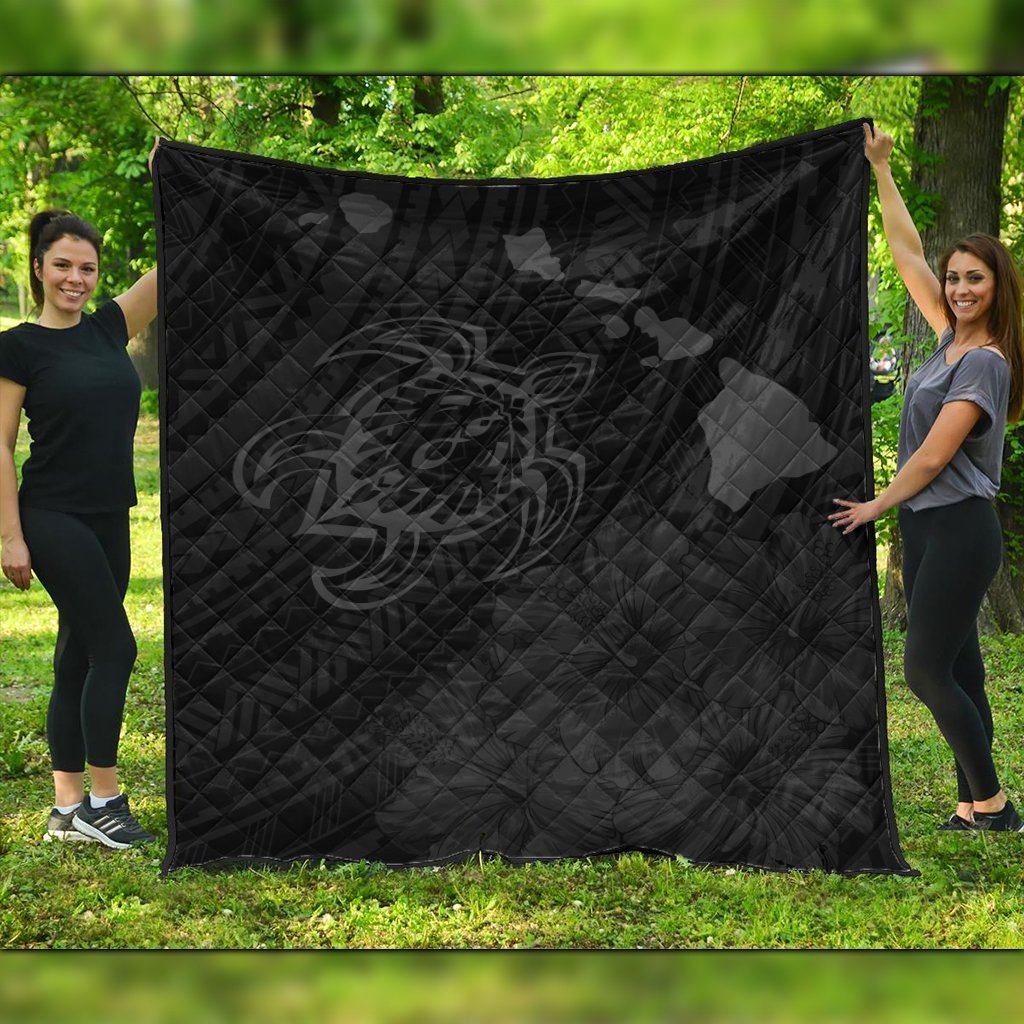 Hawaiian Hibiscus Sea Turtle Swim Polynesian Premium Quilts - Grey - AH Black - Polynesian Pride