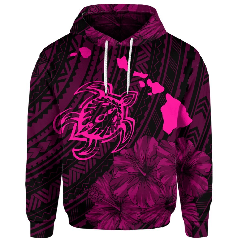 Custom Hawaiian Hibiscus Sea Turtle Swim Polynesian Hoodie Pink - Polynesian Pride