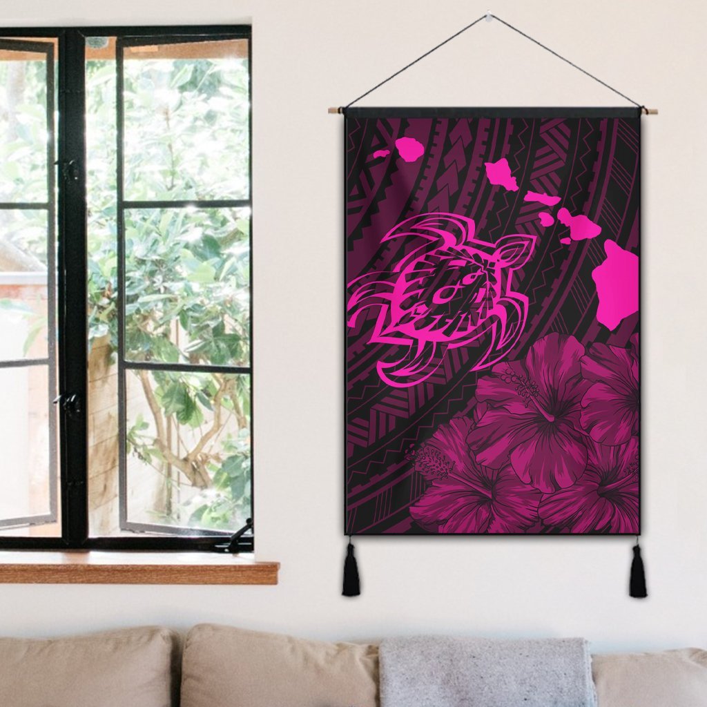 Hawaiian Hibiscus Sea Turtle Swim Polynesian Hanging Poster - Pink - AH - Polynesian Pride