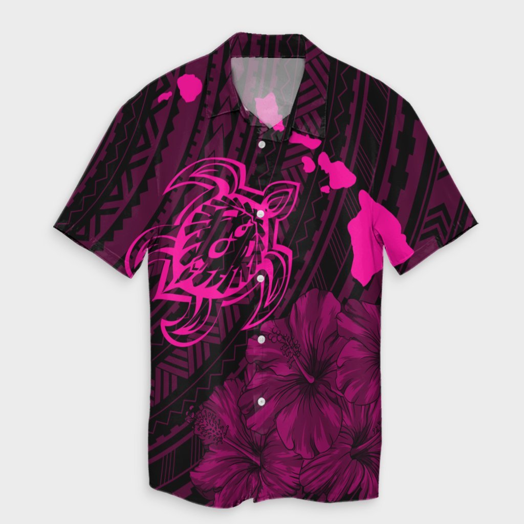 Hawaiian Hibiscus Sea Turtle Swim Polynesian Hawaiian Shirt - Pink - AH Unisex Black - Polynesian Pride