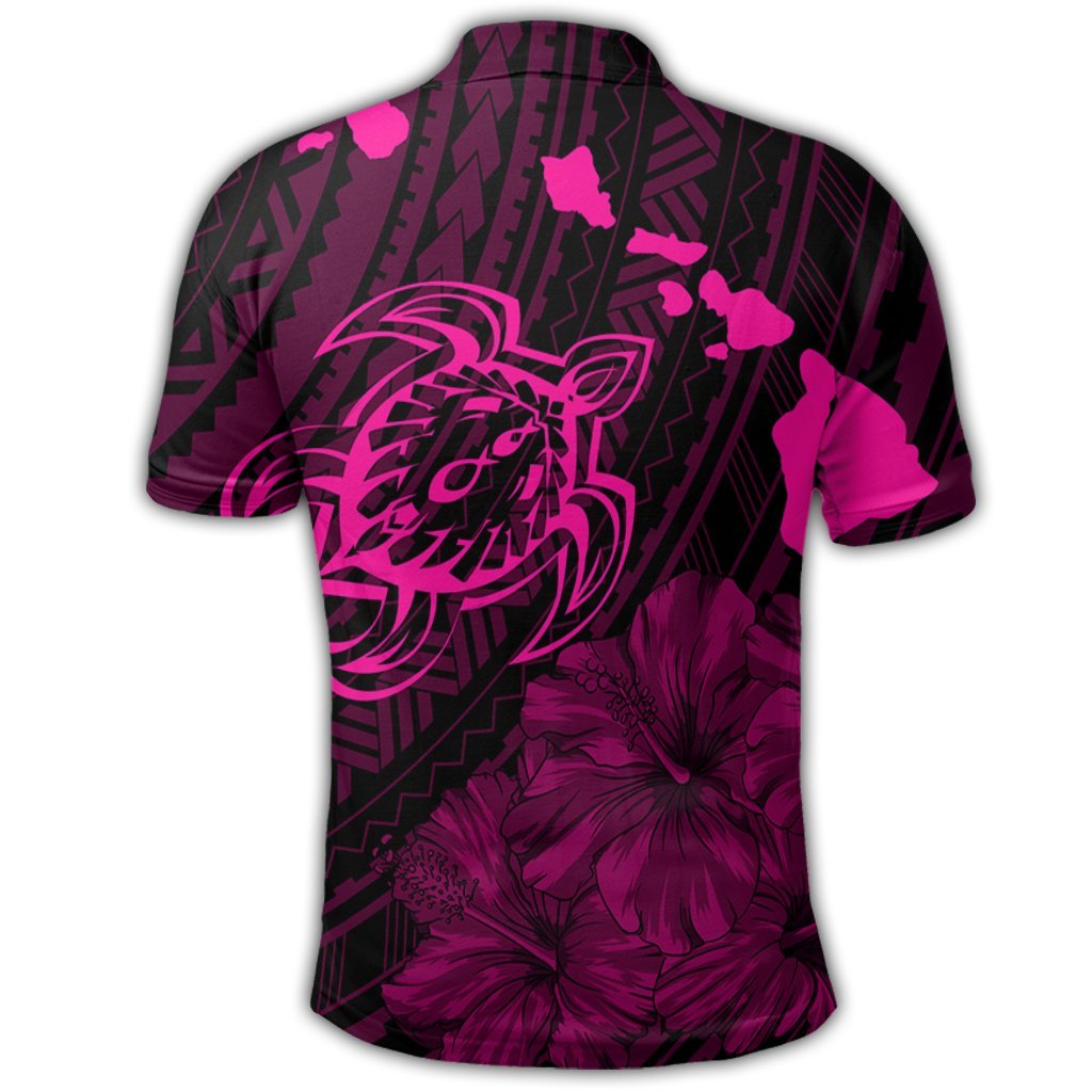 Hawaiian Hibiscus Sea Turtle Swim Polynesian Polo Shirt Pink - Polynesian Pride
