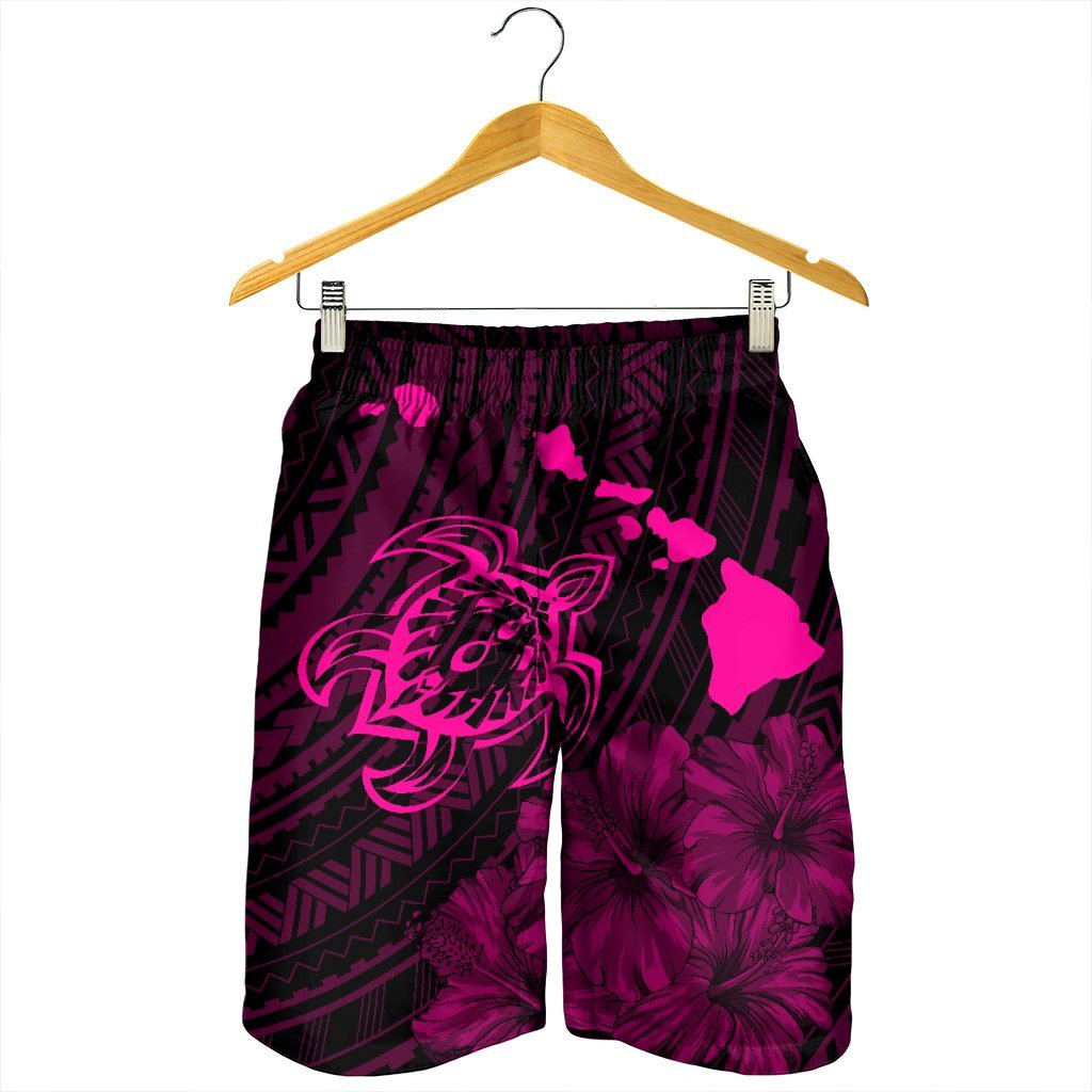 Hawaiian Hibiscus Sea Turtle Swim Polynesian Men's Shorts - Pink - AH - Polynesian Pride