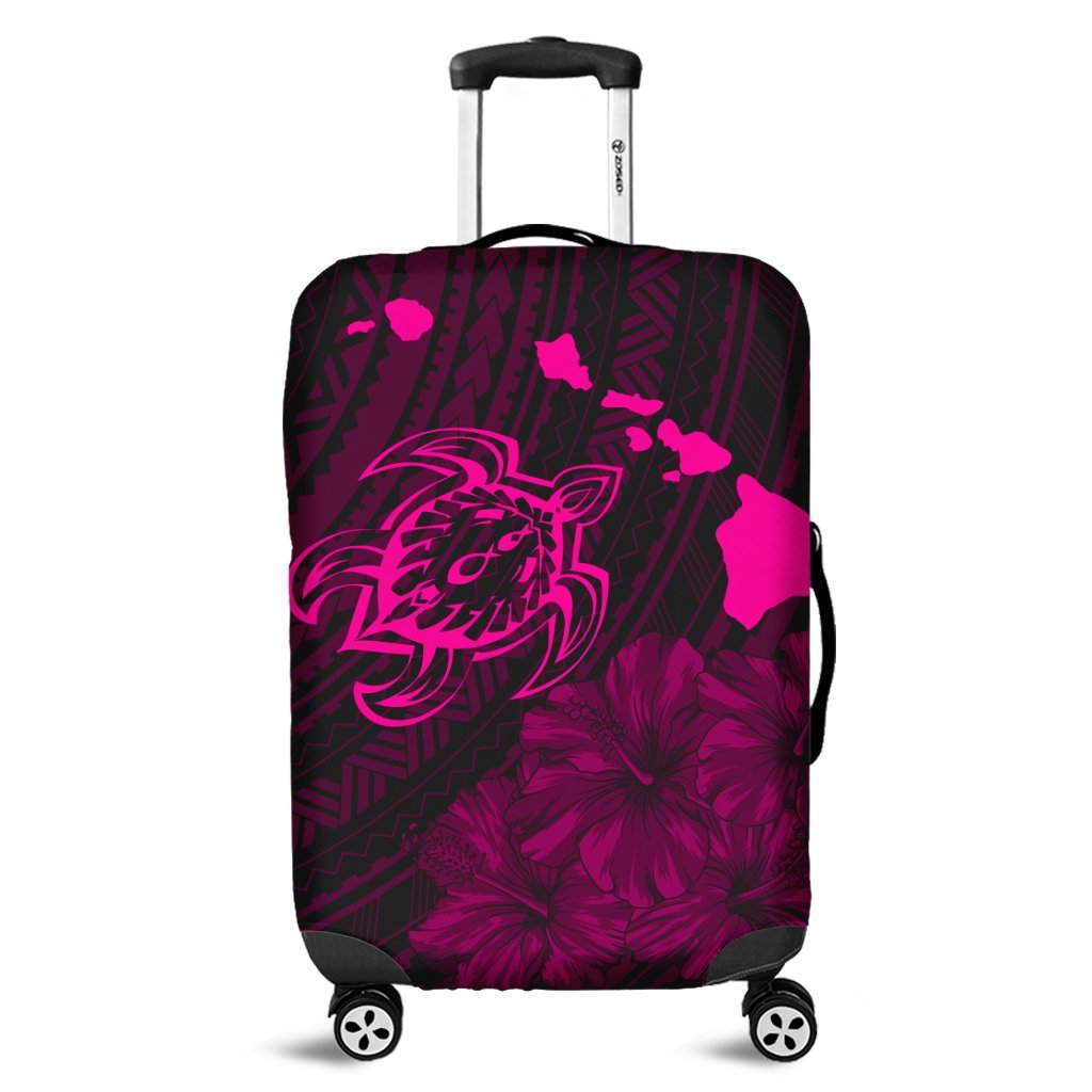 Hawaiian Hibiscus Sea Turtle Swim Polynesian Luggage Covers - Pink - AH Black - Polynesian Pride