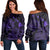 Hawaiian Hibiscus Sea Turtle Swim Polynesian Women's Off Shoulder Sweater - Purple - AH Black - Polynesian Pride