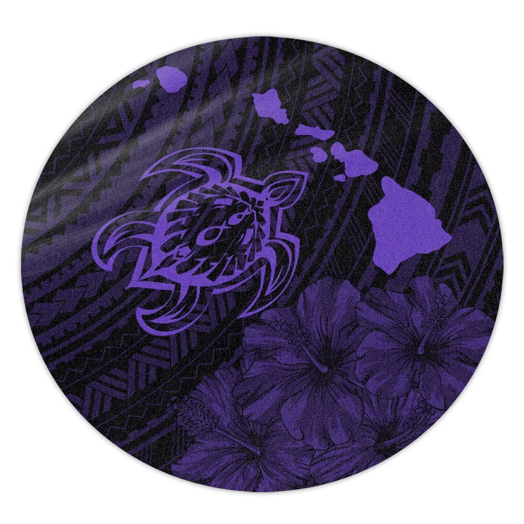 Hawaiian Hibiscus Sea Turtle Swim Polynesian Round Carpet - Purple - AH Round Carpet Luxurious Plush - Polynesian Pride