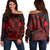 Hawaiian Hibiscus Sea Turtle Swim Polynesian Women's Off Shoulder Sweater - Red - AH Black - Polynesian Pride