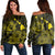 Hawaiian Hibiscus Sea Turtle Swim Polynesian Women's Off Shoulder Sweater - Yellow - AH Black - Polynesian Pride