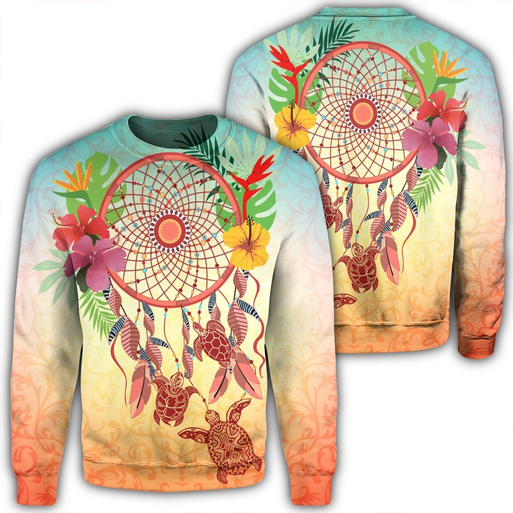 Hawaiian Hibiscus Strelitzia Flower Dreamcatcher Sweatshirt - AH Unisex Black - Polynesian Pride