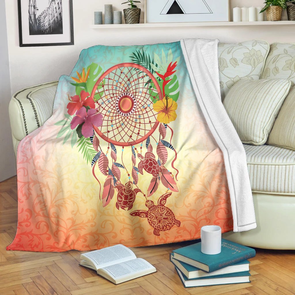 Hawaiian Hibiscus Strelitzia Flower Dreamcatcher Premium Blankets - AH White - Polynesian Pride