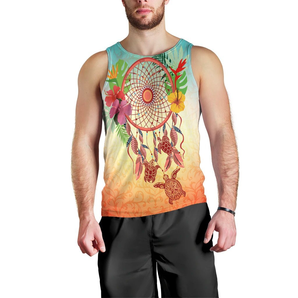 Hawaiian Hibiscus Strelitzia Flower Dreamcatcher Tank Top - AH Black - Polynesian Pride