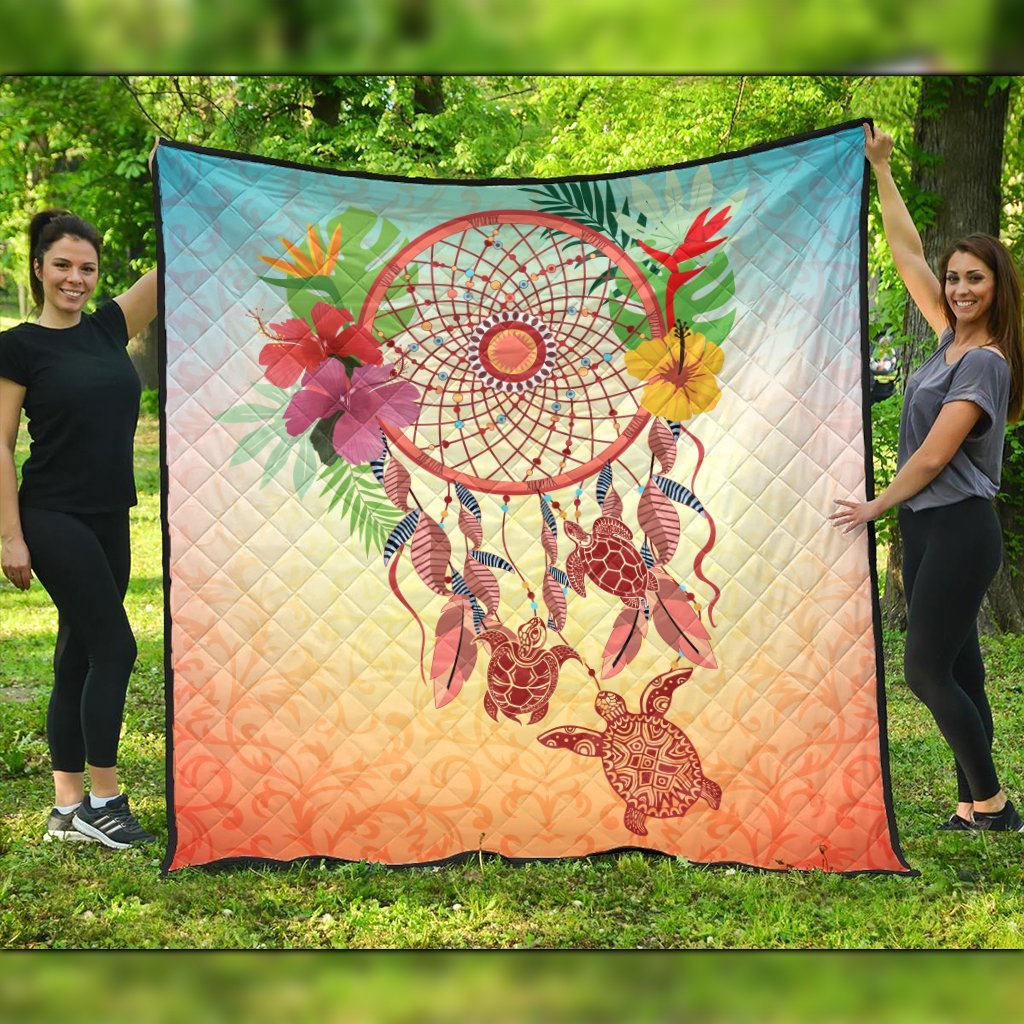 Hawaiian Hibiscus Strelitzia Flower Dreamcatcher Premium Quilts - AH Black - Polynesian Pride