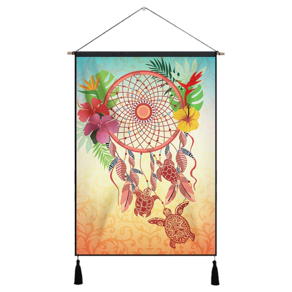 Hawaiian Hibiscus Strelitzia Flower Dreamcatcher Hanging Poster - AH Hanging Poster Cotton And Linen - Polynesian Pride